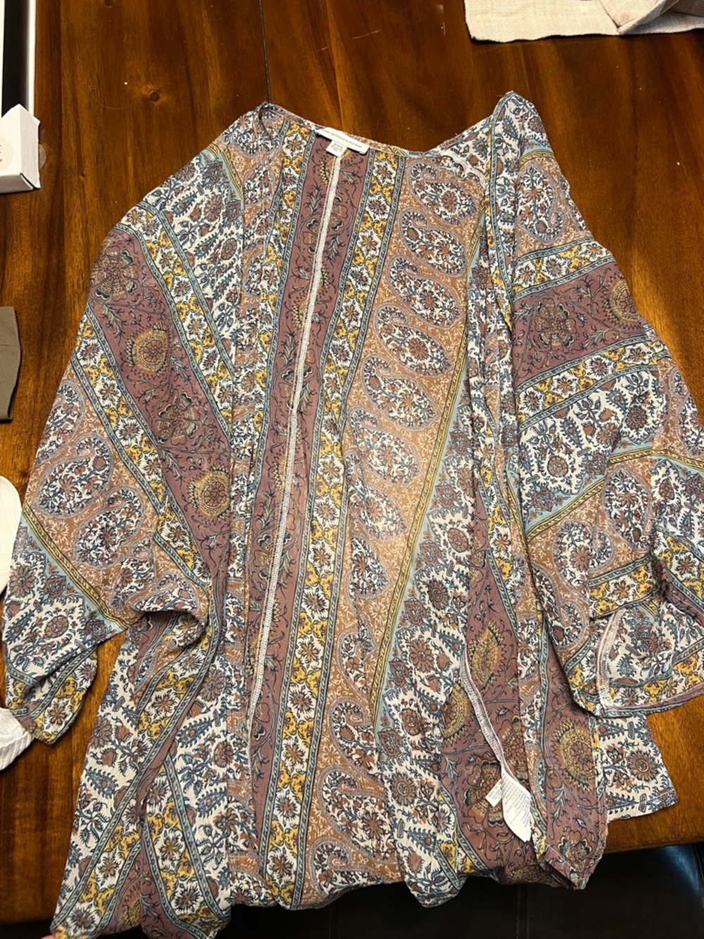 American Eagle Outfitters Paisley Border Kimono in Brown & Mustard